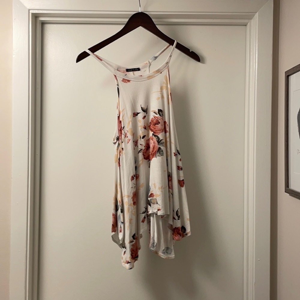 White and pink floral tank top, size S